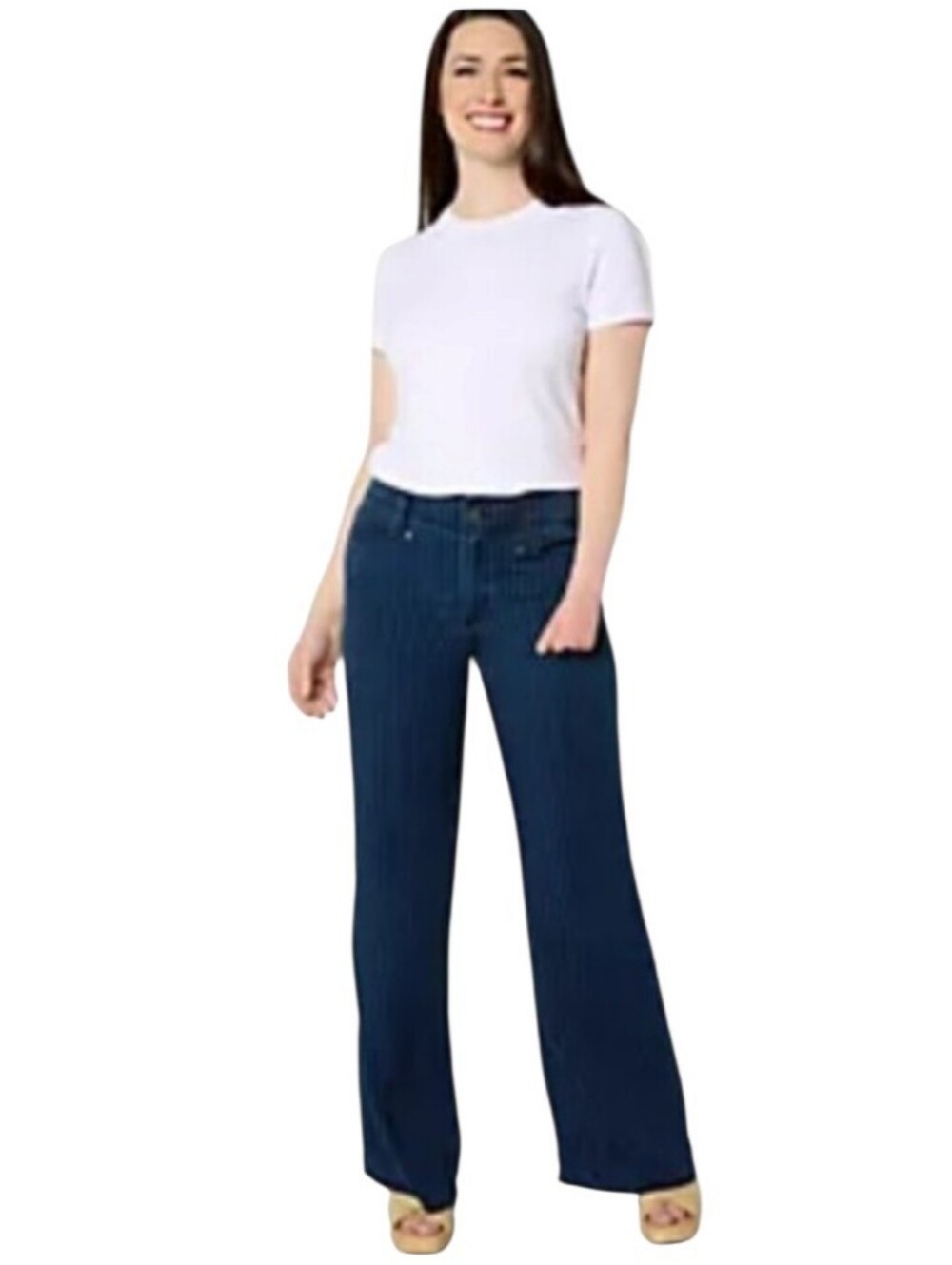 NYDJ Women's Teresa Wide Leg Pants Tencel Lyocell Dark Ocean Size 8